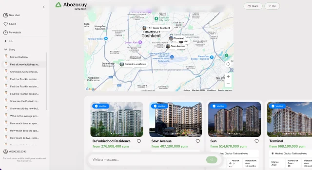 Ali & Aisha: Property recommendations beside a location map