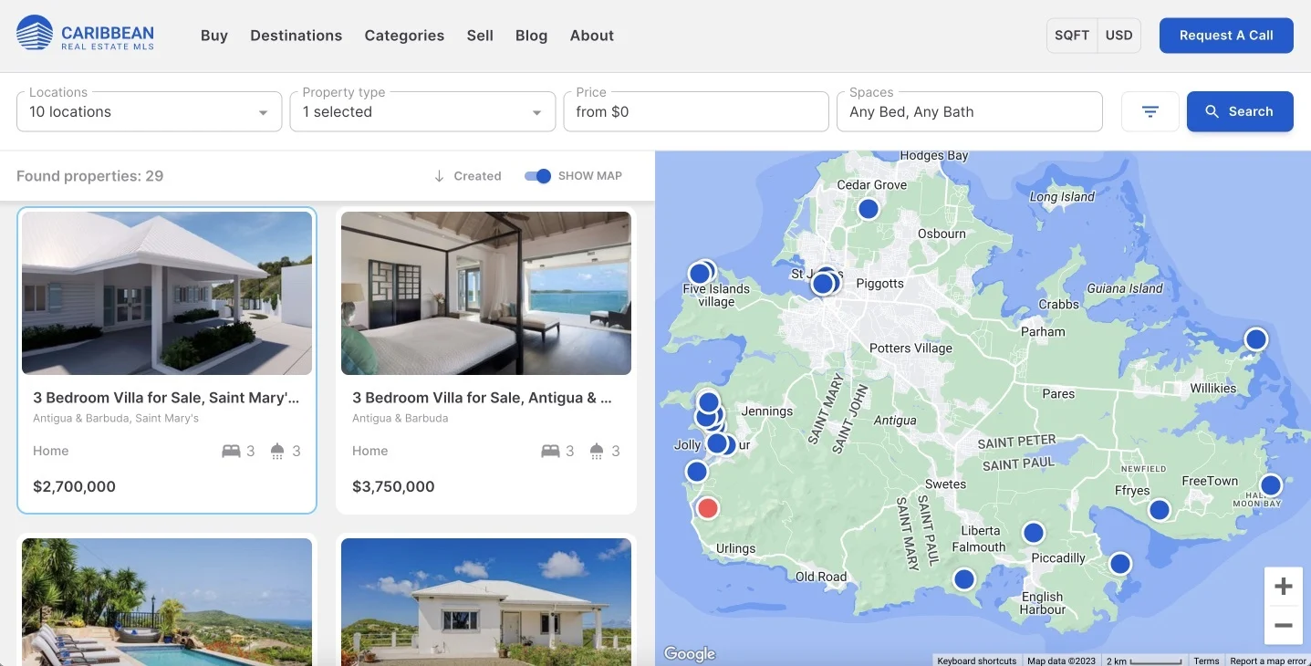 Caribbean Real Estate MLS: Property listings and Caribbean map