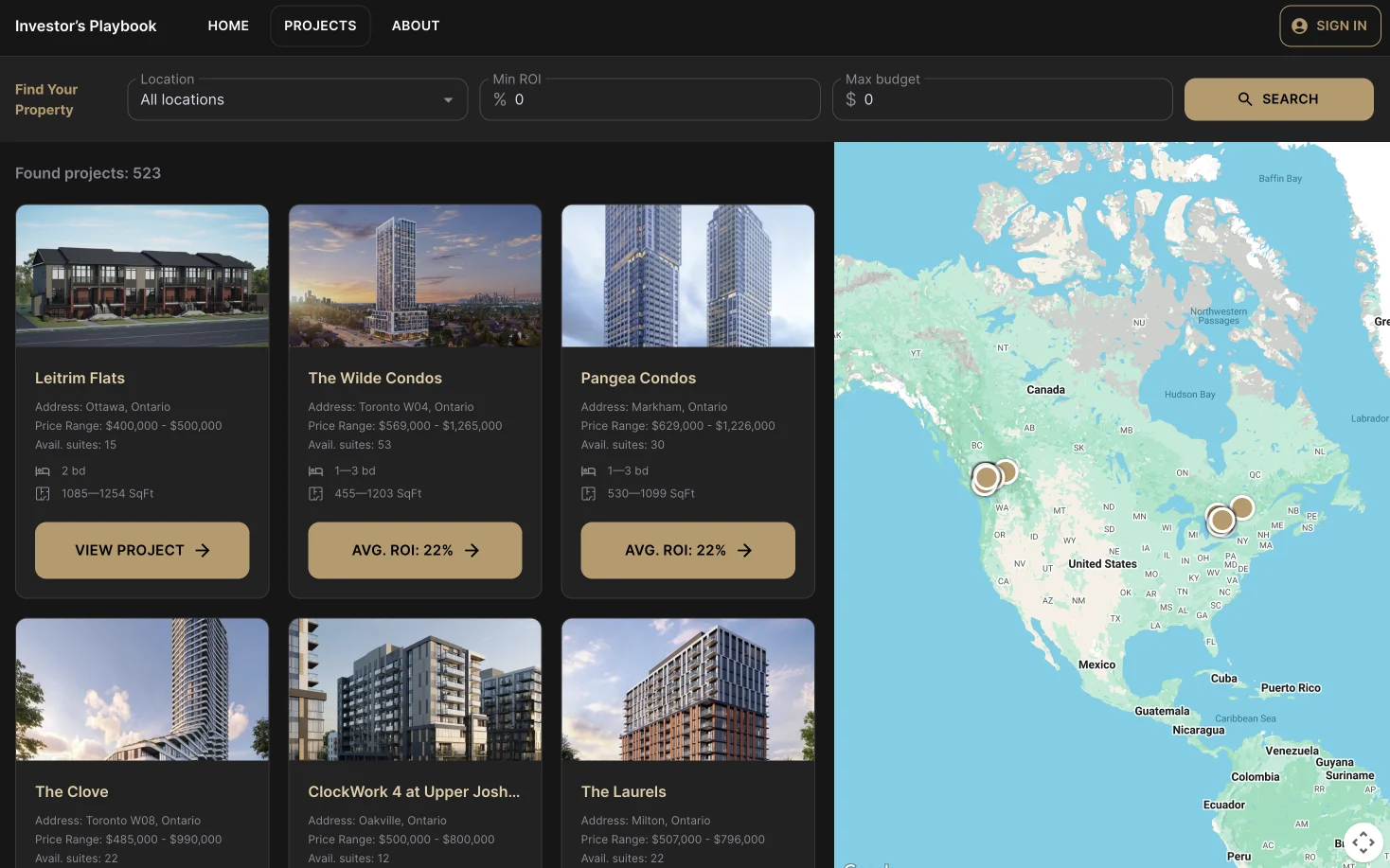 Investor Playbook: Investment property dashboard and project map