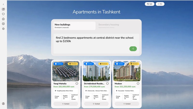 Apartment search interface with natural-language input and property results